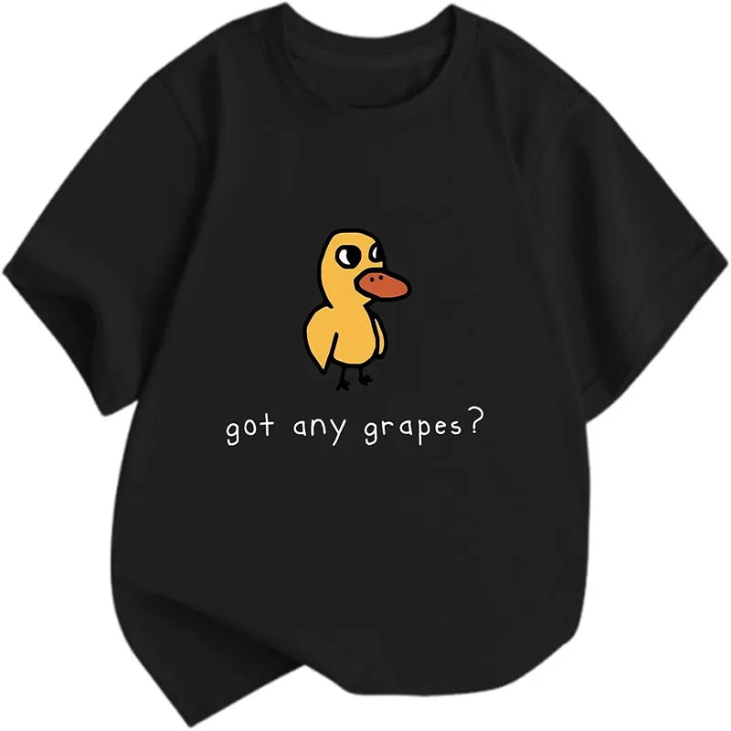 Men Women Got Any Grapes Cute Duck Cartoon Print T-shirt Short Sleeve O-neck Casual Cotton Funny Quote Tee Tops
