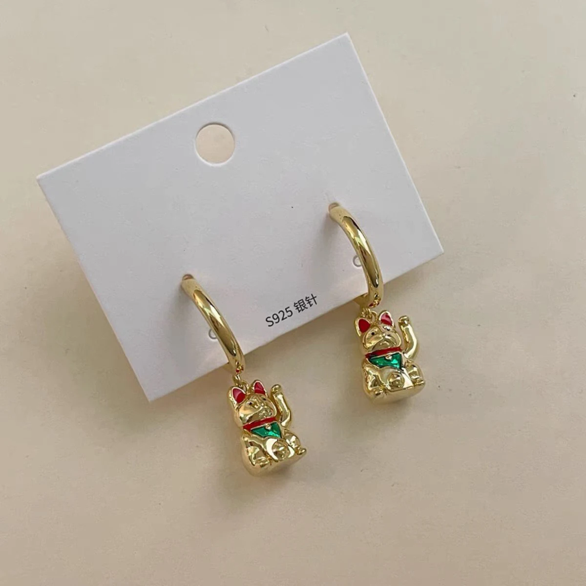 1 pc New Ins Cute Lucky Cat Pendant Earring Vintage Cat Dangle Earrings For Women Girls Fashion Jewelry Gift