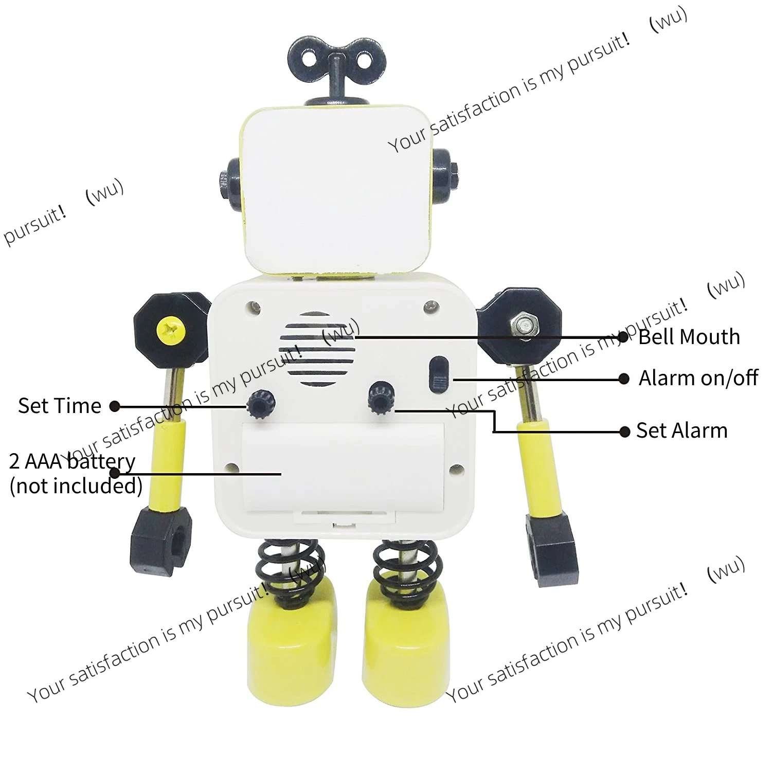 Robot Alarm Clock, Non-Ticking Wake-up Clock with Flashing Eye Lights and Rotating Arm, Gift for Kids, Funny Decoration for Desk