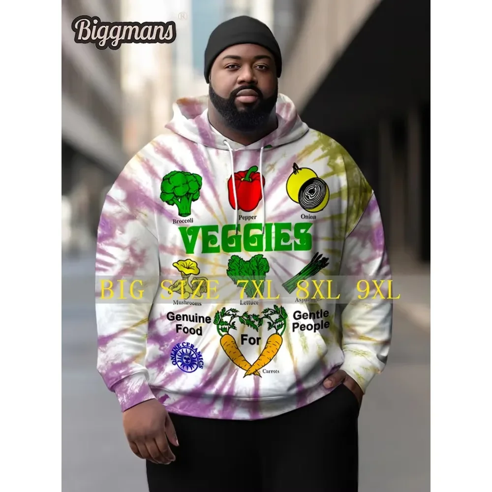 Biggmans 2024 Men's Plus Size Clothing Vegetable Assortment Tie Dye Graffiti Word Vegetable Hoodie S M L 2XL 3XL 4XL 5XL 6XL