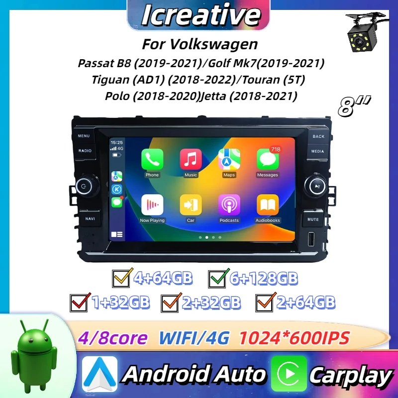 new 8inch Car Radio Android，Volkswagen 2019-2021 Passat B8 Golf Mk7 T-Cross Jetta Tiguan Polo Auto Multimedia Stereo Navigation