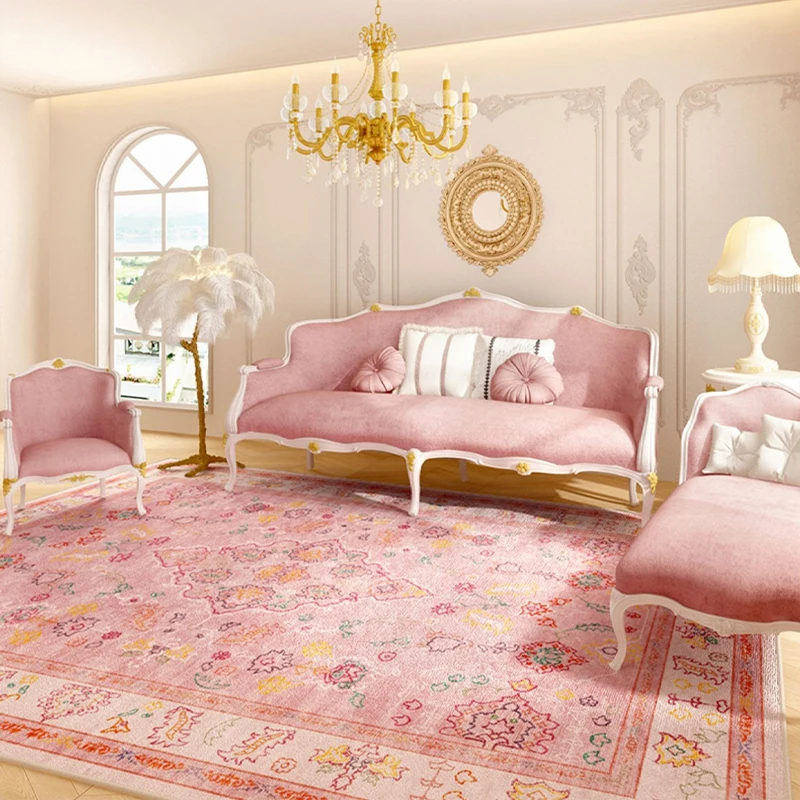 

Living Room Carpet Pink Retro Carpets Soft Foot Mat Bedroom Bedside Floor Mats Advanced Light Luxury Home Decoration Rug 거실 카펫