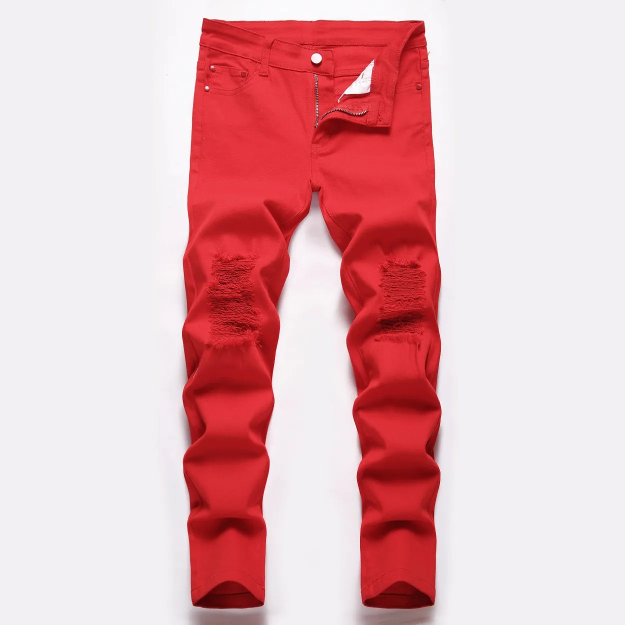 Boy Jeans Straight Pants Hole Ripped Denims Children Washed Distressed Mid Waist Pockets Trousers Big Kids Streetwear 2025