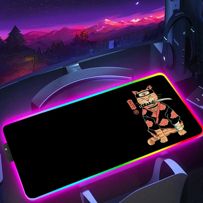 RVB Polymer Rubber Mouse Mouse Carpet, Japanese Chat HD Printing, Large Anti -slip Mouse Carpet, LED keyboard mat