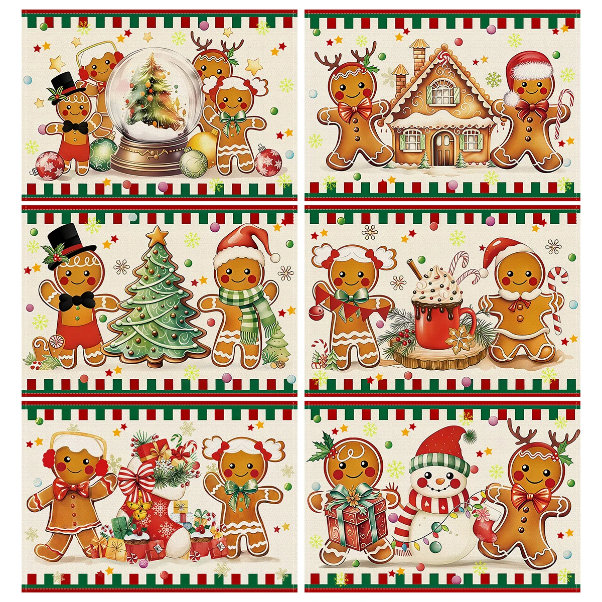1/4/6 Stück Weihnachts-Tischsets im Lebkuchen- und Süßigkeiten-Design, dekorative Tischsets für den Urlaub, geeignet für Familienfeiern, Restaurant