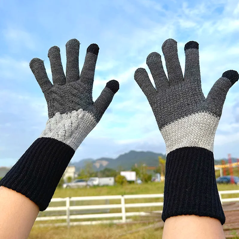 1 Pair Women's Knitted Split Finger Gloves Colorful Winter Thickened Keep Warm Touch Screen Windproof Riding Gloves Gift