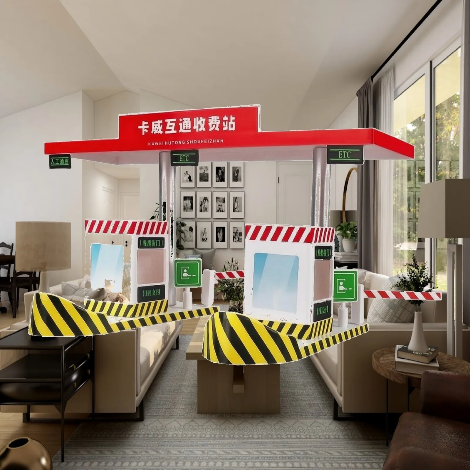 Manual Toll Station Parking Barrier Assembly Toy with Red White Hazard Base for Traffic Scene Layout Building Collectible