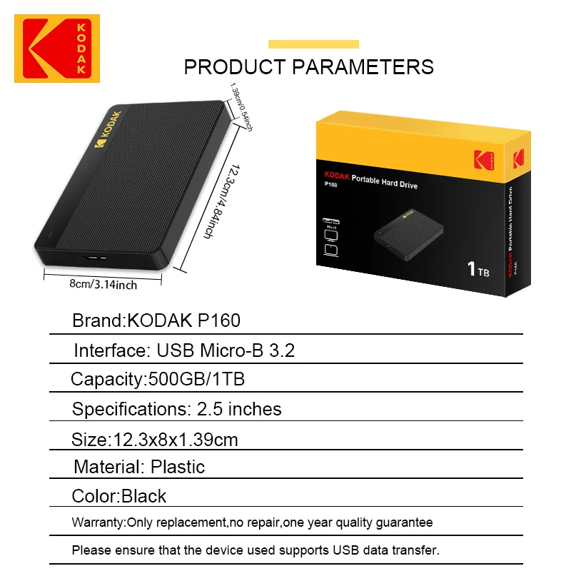 Kodak Portable External Hard Drive P160 500GB USB 3.0 PHDD External Hard Disk Perfect for PS4/PS5 Xbox Mac PC - view 6