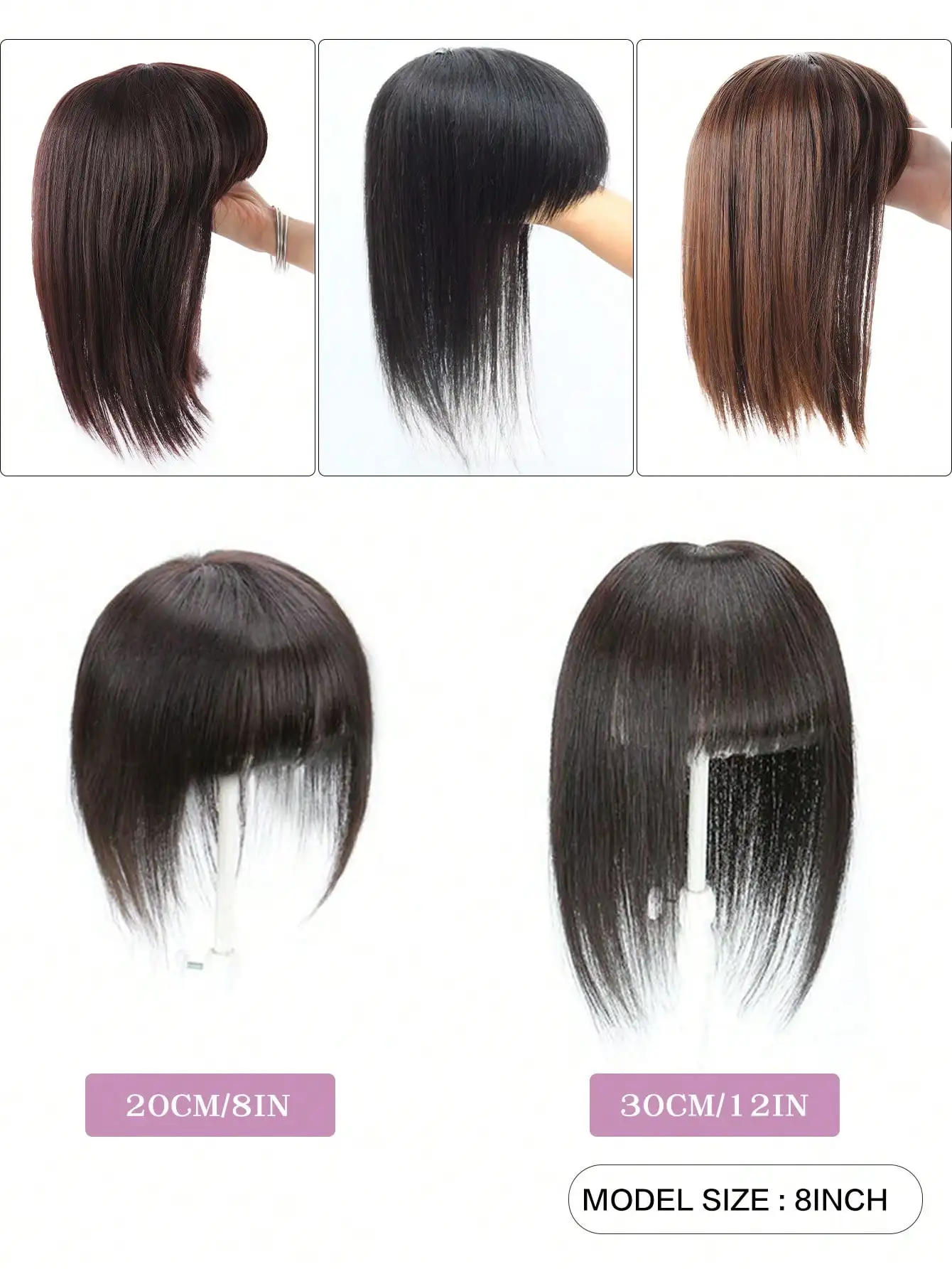 8/10Inch Short Straight Synthetic Hair Topper with bangs Clip-In extenstion  For Women Daily Use add hair volume length