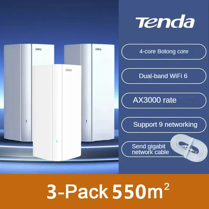 Tenda 3-Pack AX3000 Wi-Fi 6 Gigabit Mesh Router Hearty Whole Home  2.4G+5G IPv6 IPTV English App