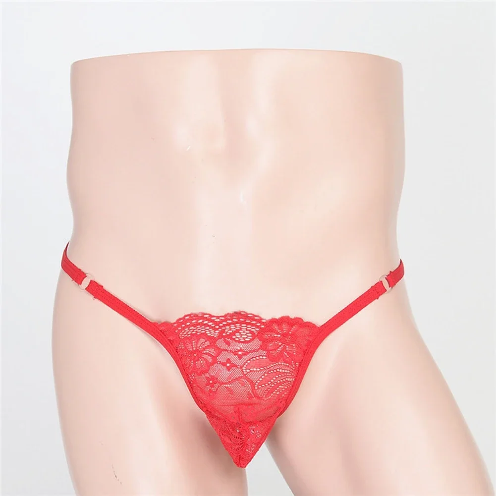 Men Sexy Lace Sissy Erotic See Through Lace Bulge Pouch G-String Thong Low Waisted T-Back Underwear Temptation Slim Male Thongs