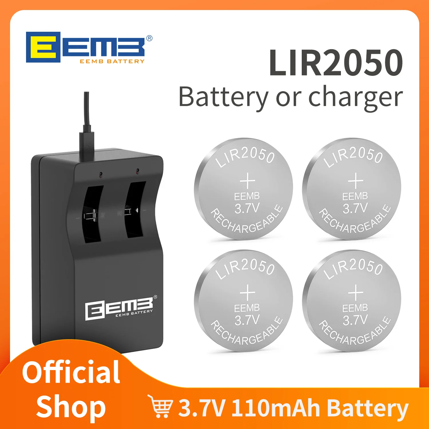 EEMB LIR2050 Rechargeable Battery With Charger(optional) 3.7V 2050 Lithium Ion Battery 110mAh Lithium Cell Coin Batteries