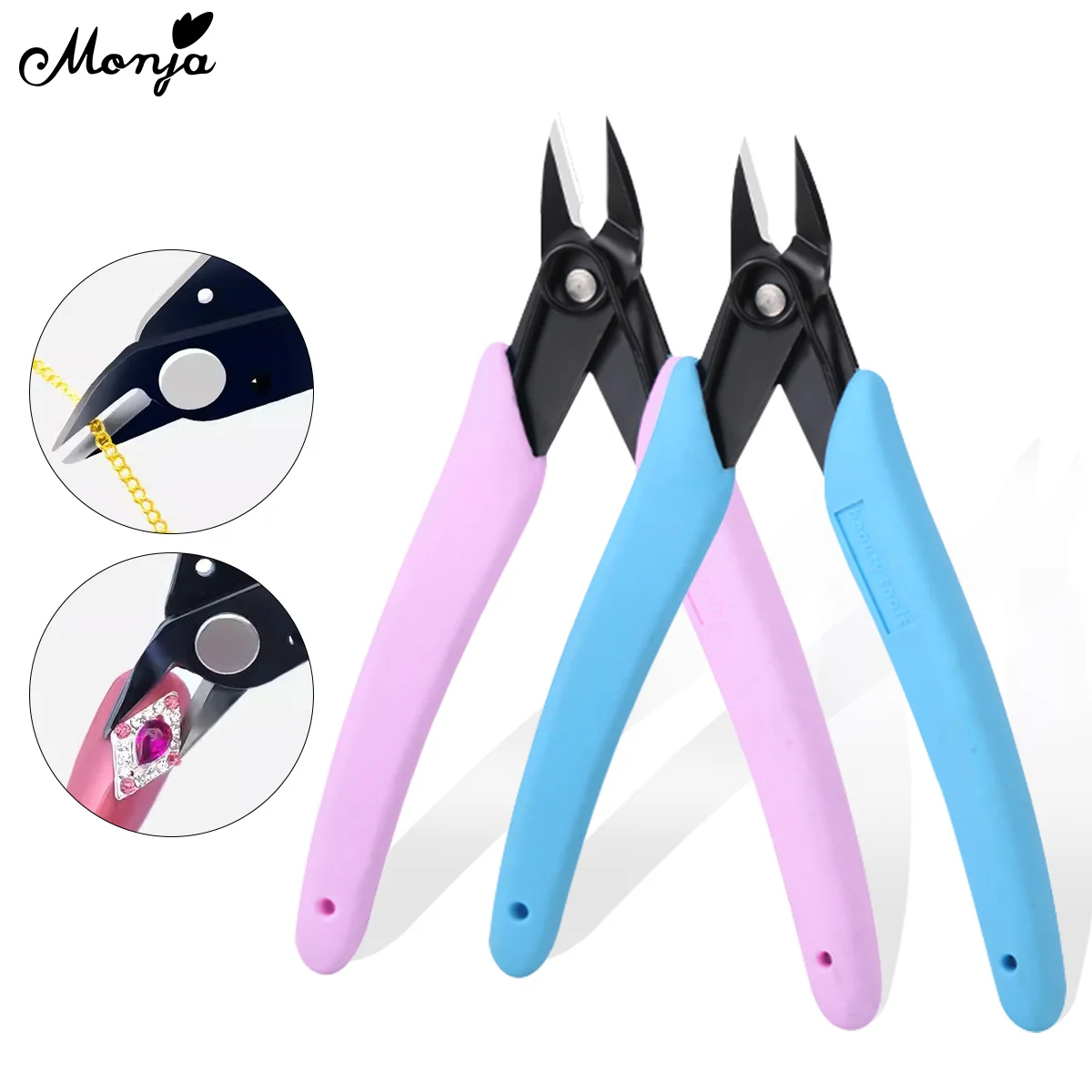 Monja blau rosa Nail Art Clipper Entferner Strass Zange Cutter Kette Schere Bohrclip DIY Maniküre Schmuck Entfernungs werkzeug