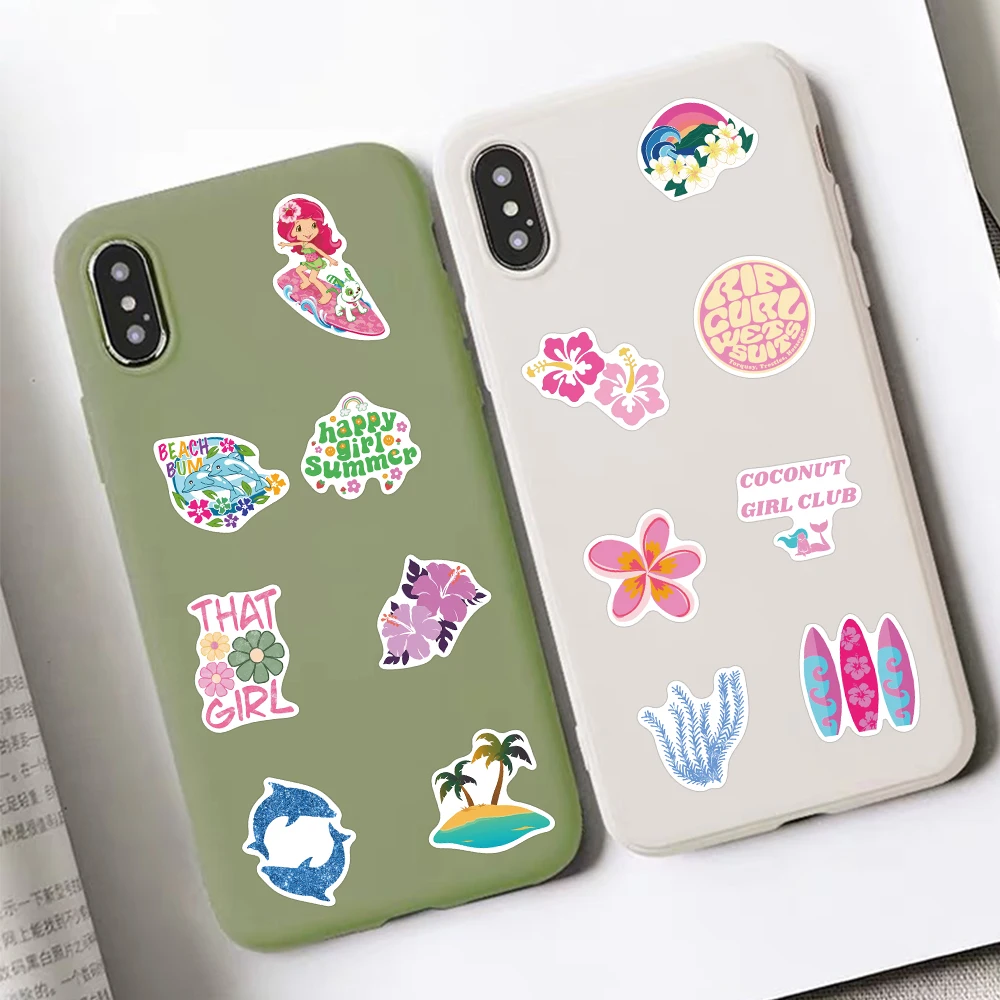 50/100PCS Coconut Pink Girl Cute Cartoon Aesthetic Waterproof Stickers DIY Bottle Surfboard Phone Suitcase Car Motorcycle Decals