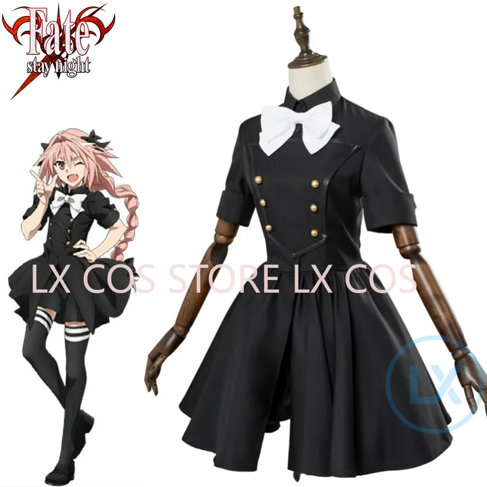 

Game Fate Stay Night Grand Order Astolfo Women Girl Cosplay Costume Epilogue Event Black Dress Send Headdresses Socks