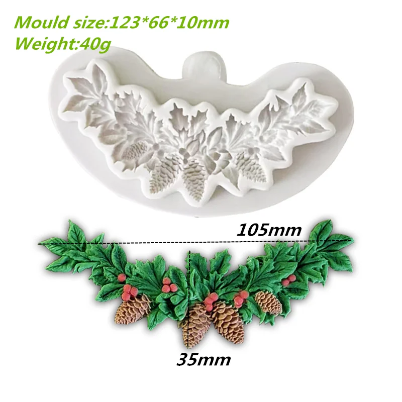 Silicone Christmas Mold Leaf Foliage Branch Pineal Cone Resin Tools Cupcake Fondant Cake Lace Decorating Tools For Baking