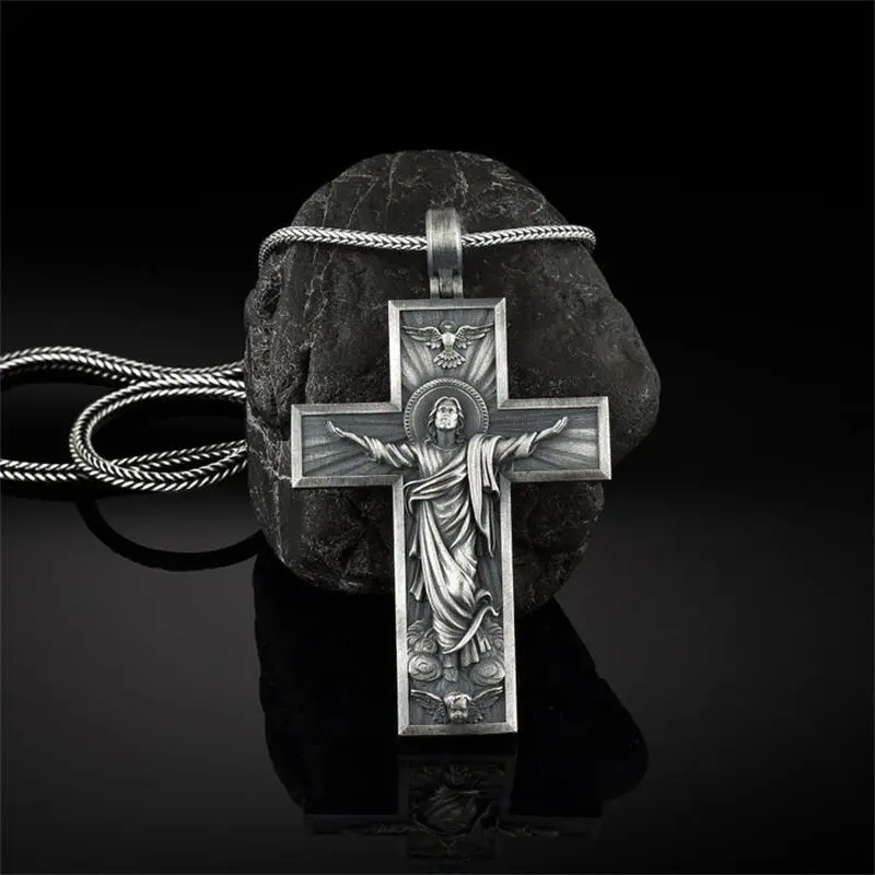 New arrival fashion jewelry jesus figure cross pendant necklace for men retro punk style accessories gift