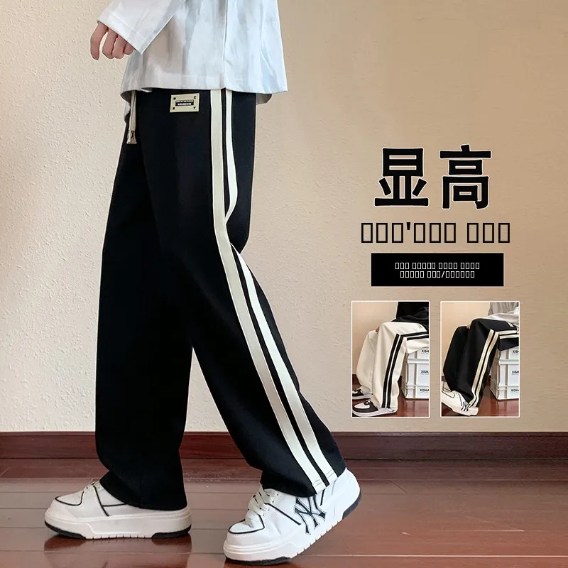 

Мужские повседневные брюки из чистого хлопка для подростков на весну-осень, спортивные штаны для старшеклассников, прямые брюки для младших школьников...