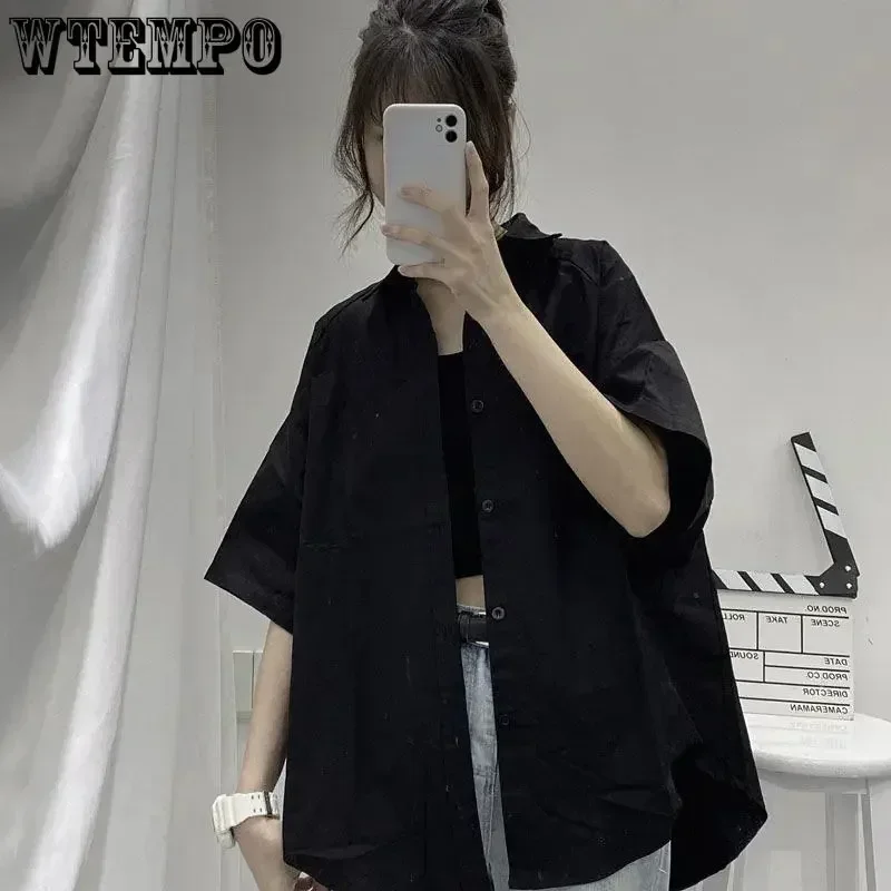 WTEMPO-Chemises à Manches Courtes pour Femme, Couleur Unie, Harajuku, Vintage, Mode, Été, Tout-assressenti, Couples, Nouveau