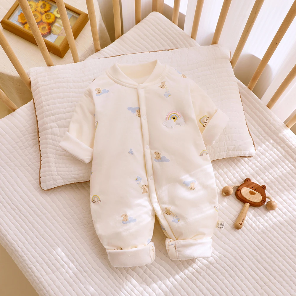 Winter Baby Rompers 0-12M Cute Bear Bunny Infant Jumpsuit Fleece Lining 40g Autumn Girls Clothes Toddler Outwear
