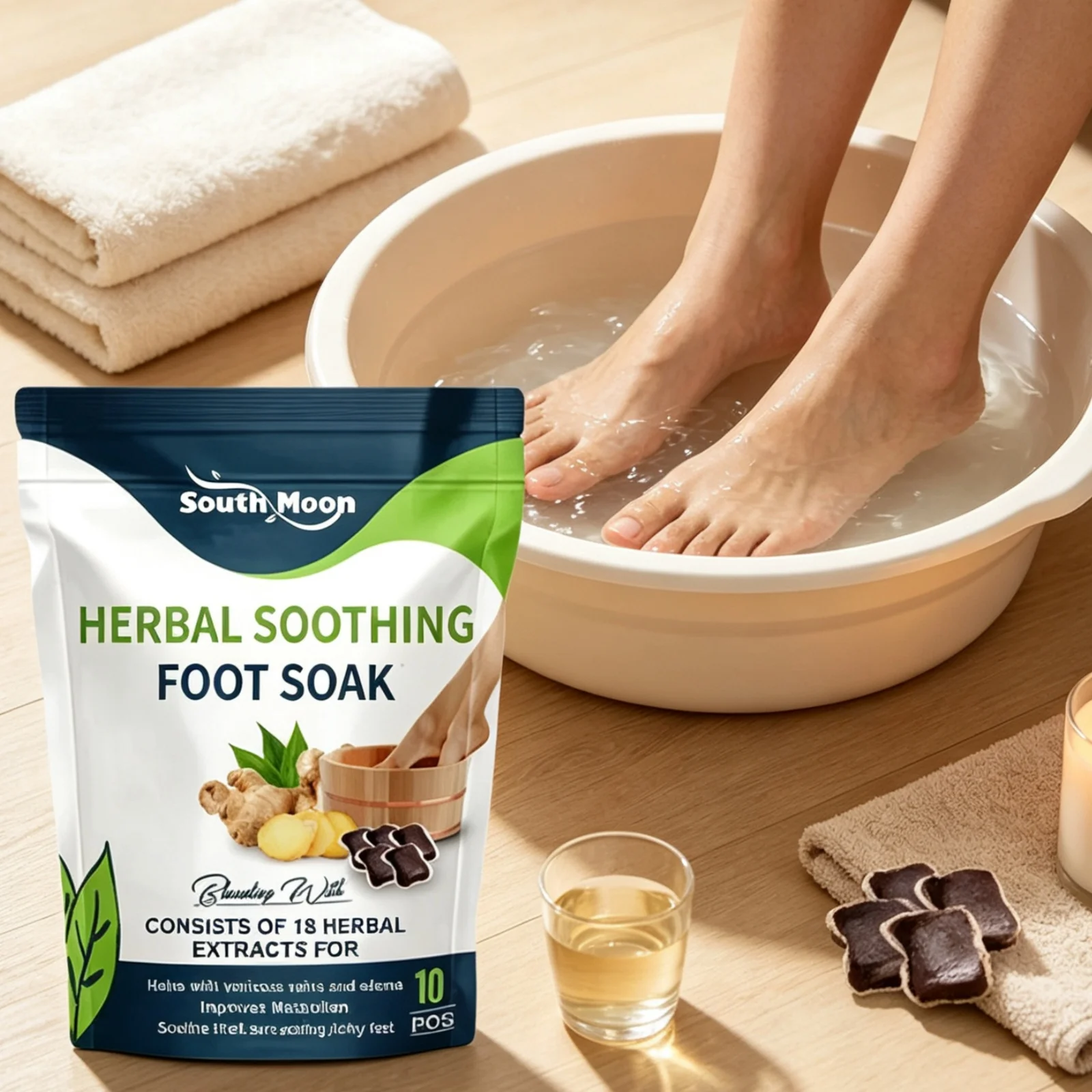South Moon Herbal Foot Bath Soak Beads Dehumidification Detox Eliminate Edema Relieve Fatigue Improve Sleep Foot Cleans Soak Gel