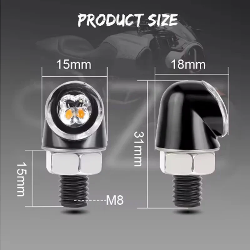 8mm Mini Motorcycle LED Turn Signal Light 12V DRL Aluminium Indicator Front Rear Light Tail Lamp For Cafe Racer Bobber Chopper