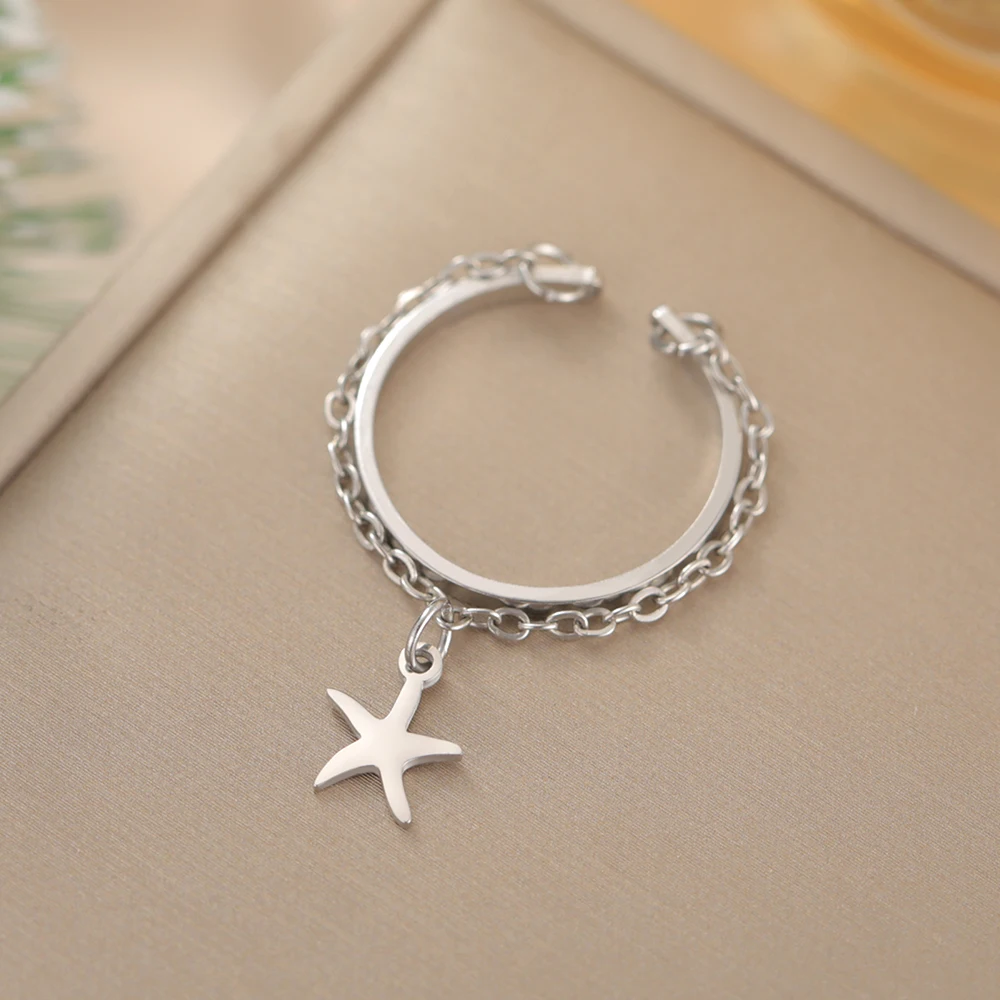Dawapara Vintage Stern Kette Quaste Verstellbarer Ring Hexagramm Pentagramm Kreuz Charm Edelstahl Damen Schmuck – Detail 24
