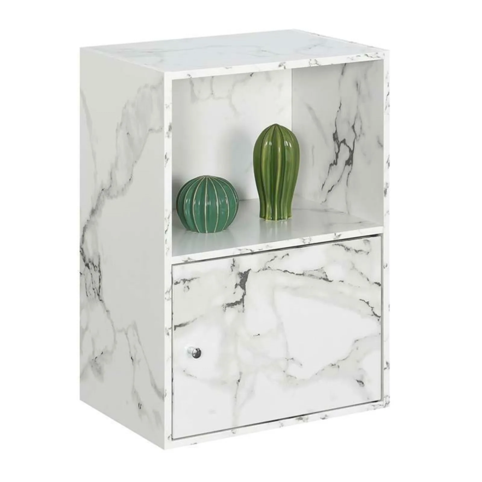 

Xtra Storage 1 Door Cabinet in White Faux Marble Wood Finish United States