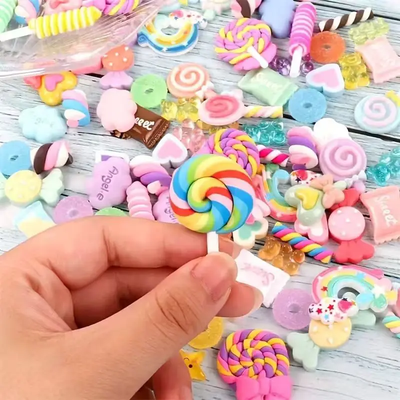 

30pcs/pack, mixed patterns cute simulated candy resin accessories for DIY phone case decorations, hair ornaments, and home decor
