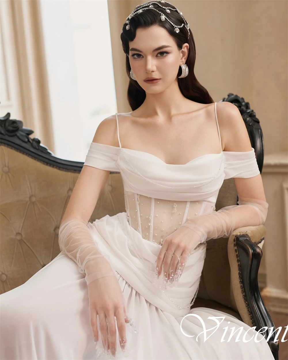 تخصيص قبالة الكتف السباغيتي الأشرطة مساء اللباس مستقيم كريستال أزياء الزفاف حزب سستة الظهر حساسة فستان الحفلة الراقصة