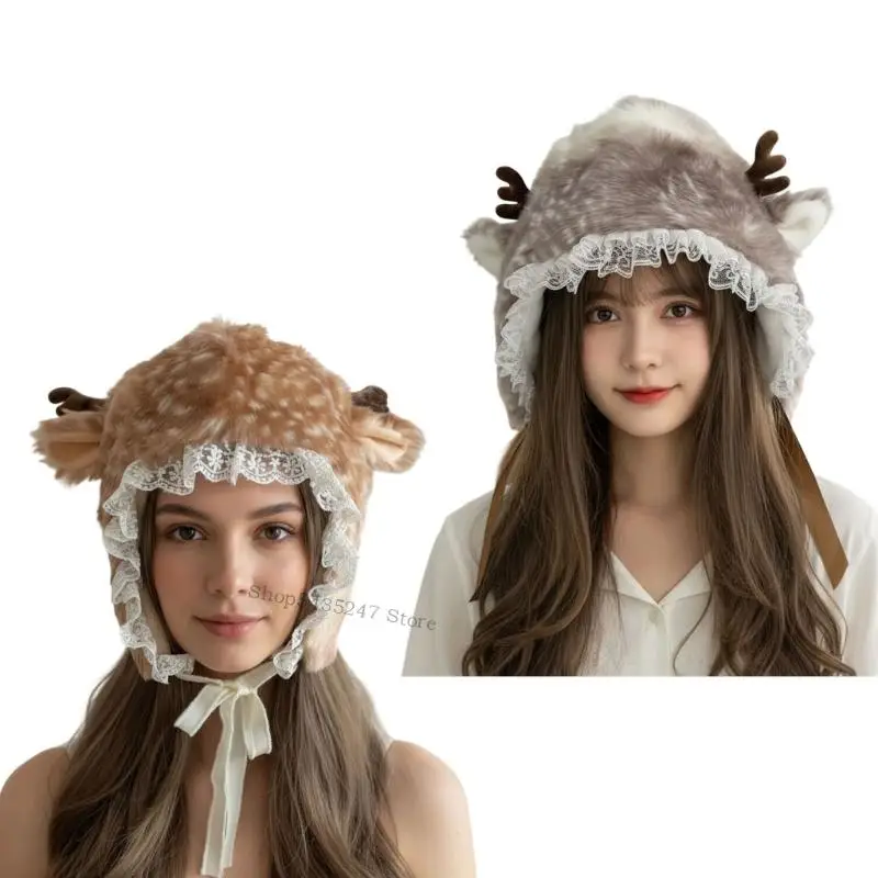

Thermal Lined Deer Cap Cozy Thick Headwear For Family Unisex Winter Warmth And Comfortable Daily Use