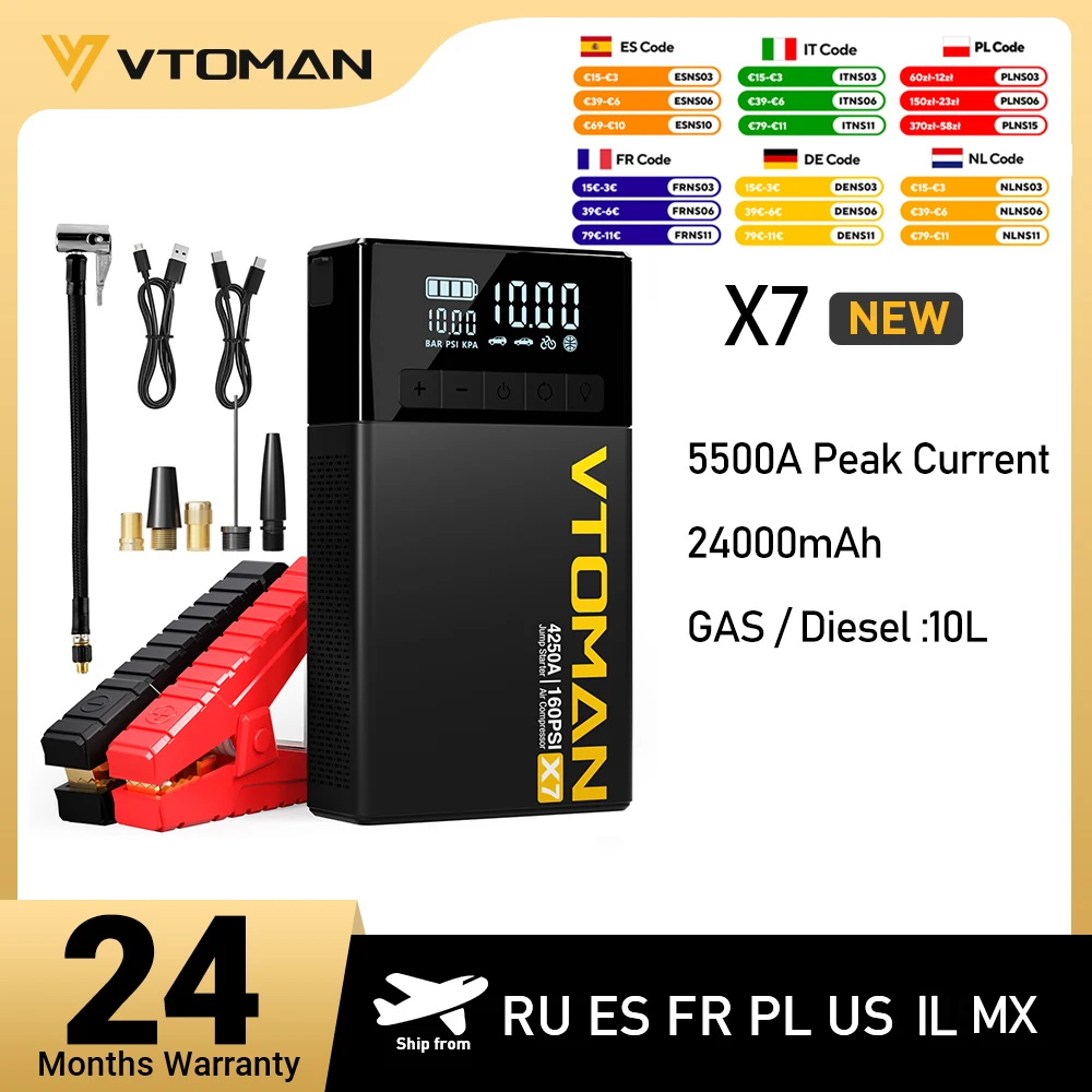 Image of VTOMAN X7 Auto-Starthilfe 4250A Auto-Powerbank 4-in-1 mit Luftkompressor Auto-Starter-Booster für 12V 10L Benzin/Diesel