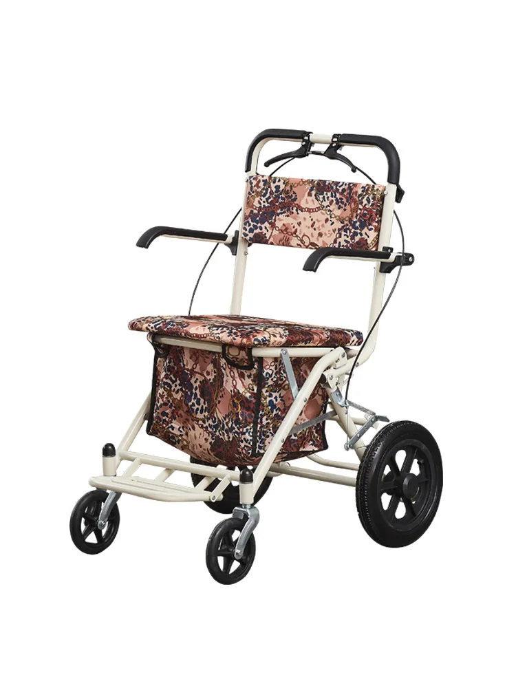 middle The elderly can travel  folding shopping cart can sit on a four-wheeled grocery  suit 40-60kgwomen Walking Stick