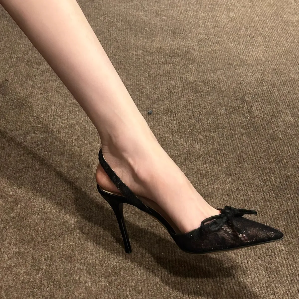 

2025 new sexy lace women's high-heeled sandals leopard print three-dimensional pointed shoes ladies fine heeled high heel shoes