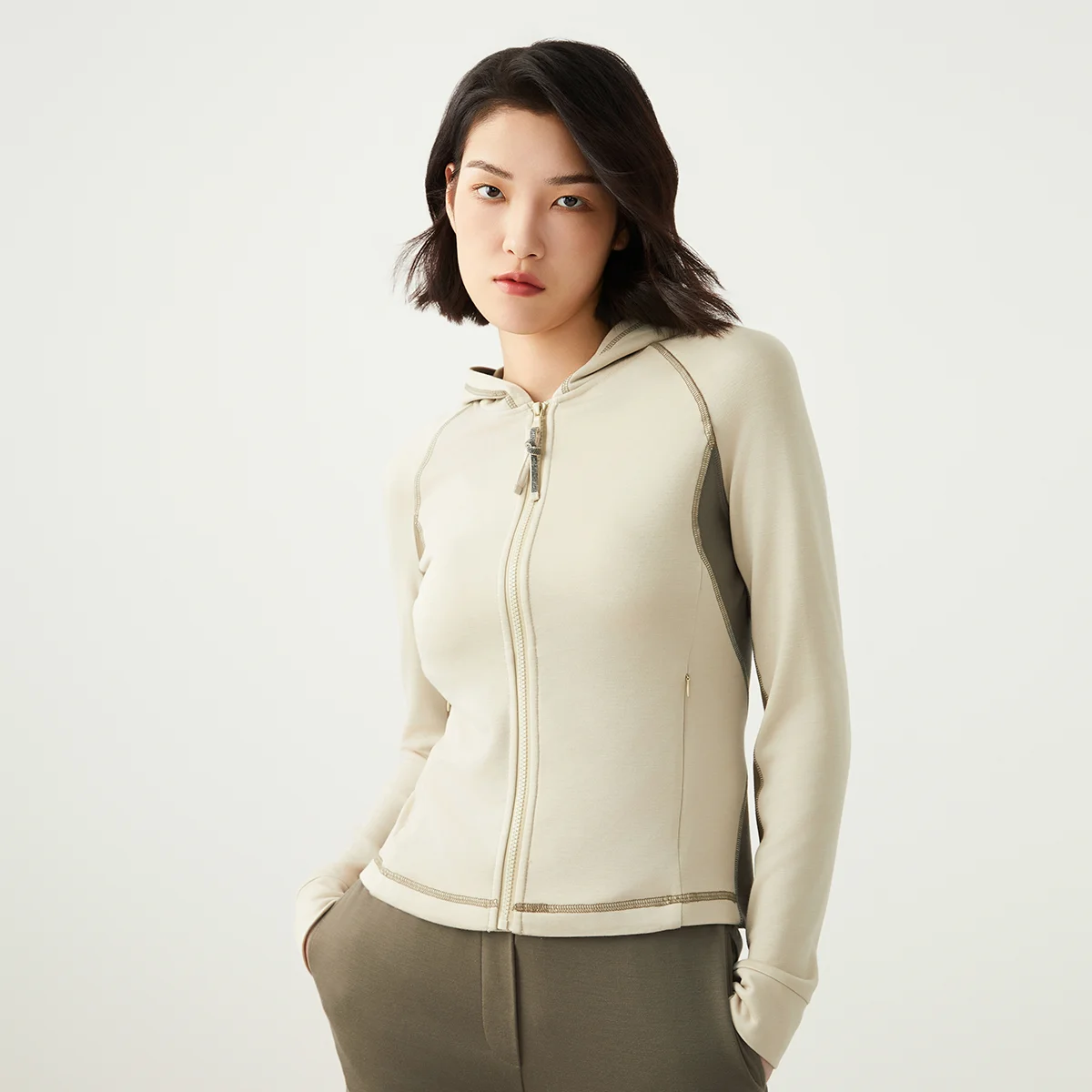 

K2505W Spring and Autumn high-quality luxury women's color-blocked hooded long-sleeved sweatshirt zip hoodie