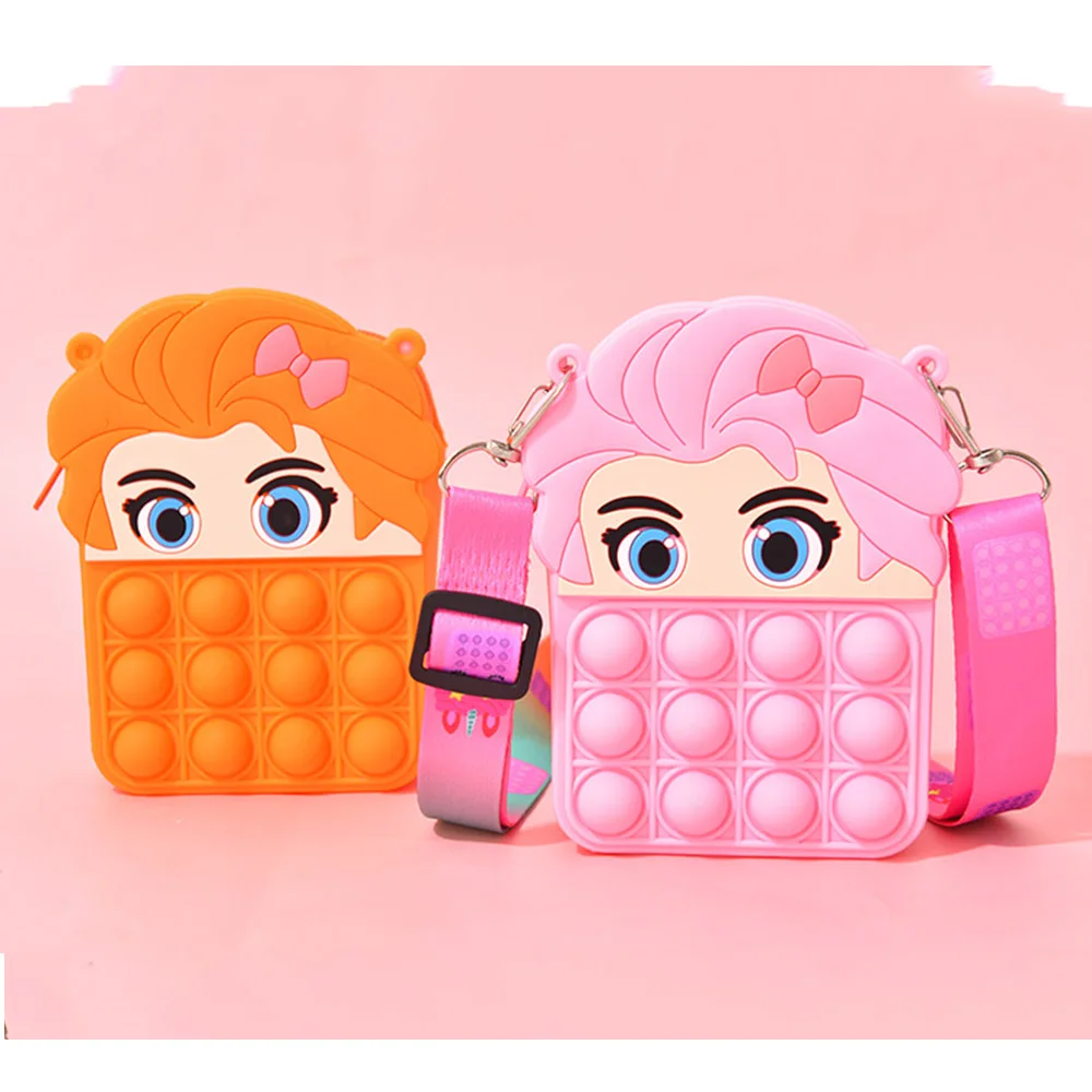 Popping Its Messenger Bag Princess Antistress Toys Silicone Push Bubble Bag Crossbody Reliver Autism Handbag Coin Purse for Kid