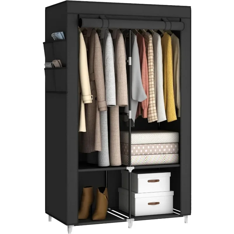 35 Inch Portable Wardrobe Closet for Small Room, Clothing Organizer Storage Rack with Non-Woven Fabric Cover, 2 Clothes