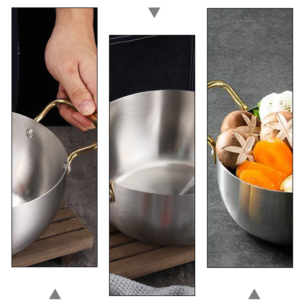 

1Pcs Korean Stainless Steel Pot Ramen Cooking Pot Two Handles Soup Pan Multi-Use Portable Kitchen Supply Household