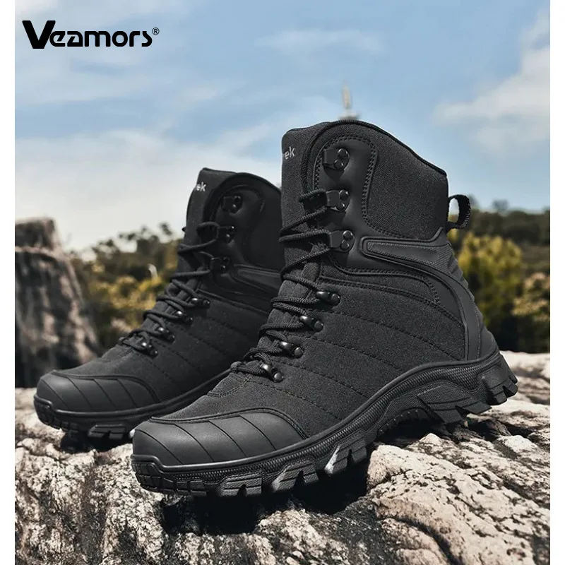 Men High Top Tactical Hiking Boots Outdoor Desert Sneakers Large Size Non Slip Wear Resistant Ankle Boots for Trekking Camping