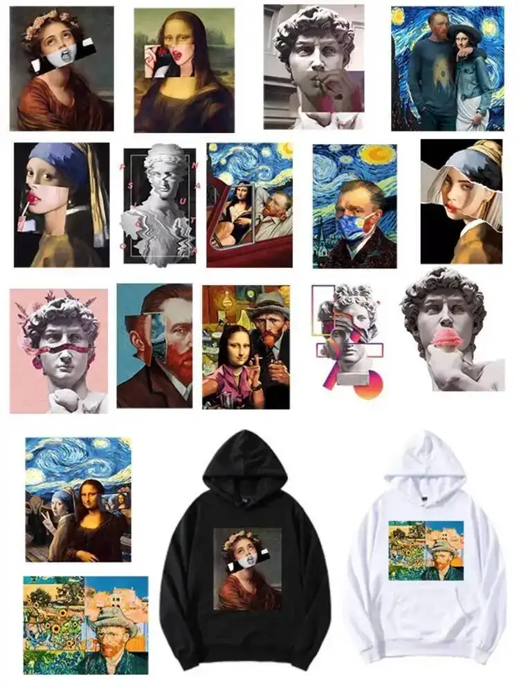 Van Gogh Mona Lisa naprasowanki naklejki termiczne na ubrania T-shirt DIY kolorowe malowanie Tuya naszywka termotransferowa aplikacja — zdjęcie 2