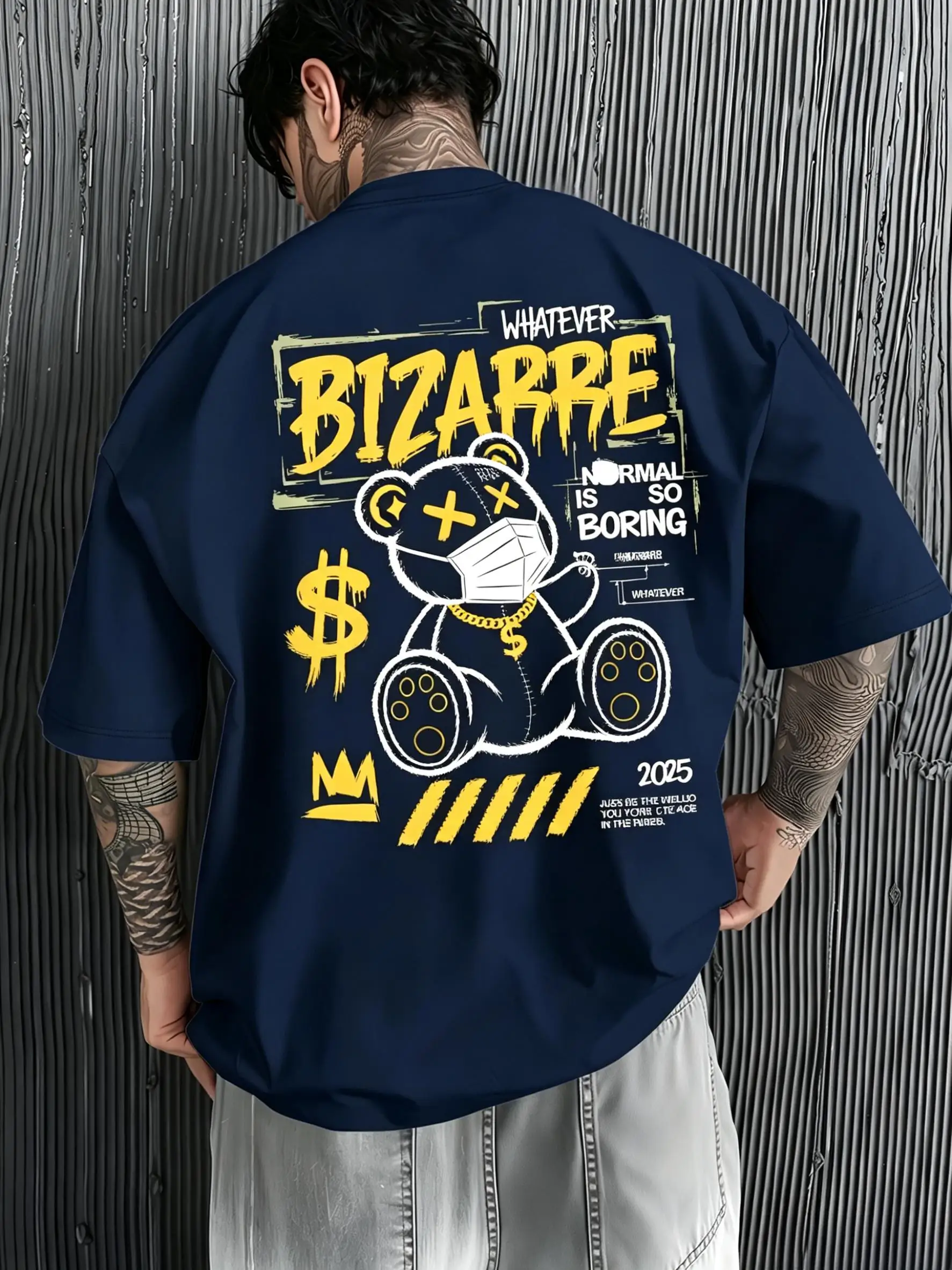 Hot selling new men's summer teddy bear letter printed mask soft and breathable round neck T-shirt outdoor street top