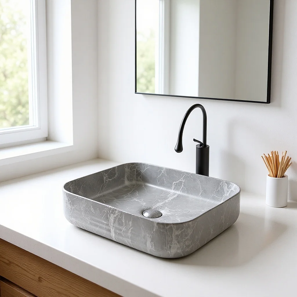 Modern simple gun gray ceramic basin, mini hand wash basin on the water transfer table