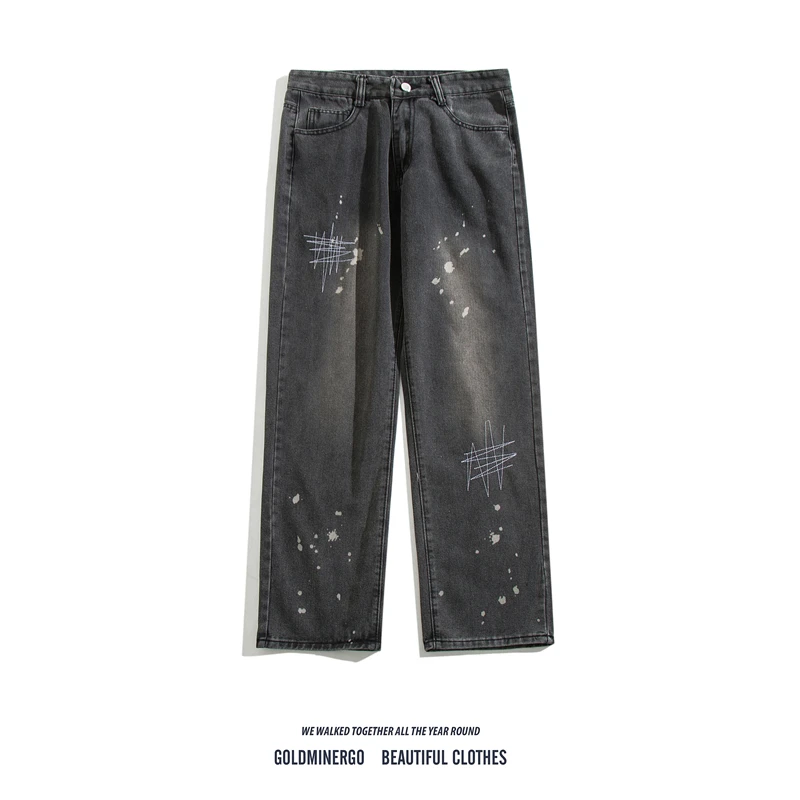 

Мужские свободные джинсы American Vibe с прямым кроем, вышивкой и эффектом потертости, повседневные длинные брюки в уличном стиле, молодежный тренд