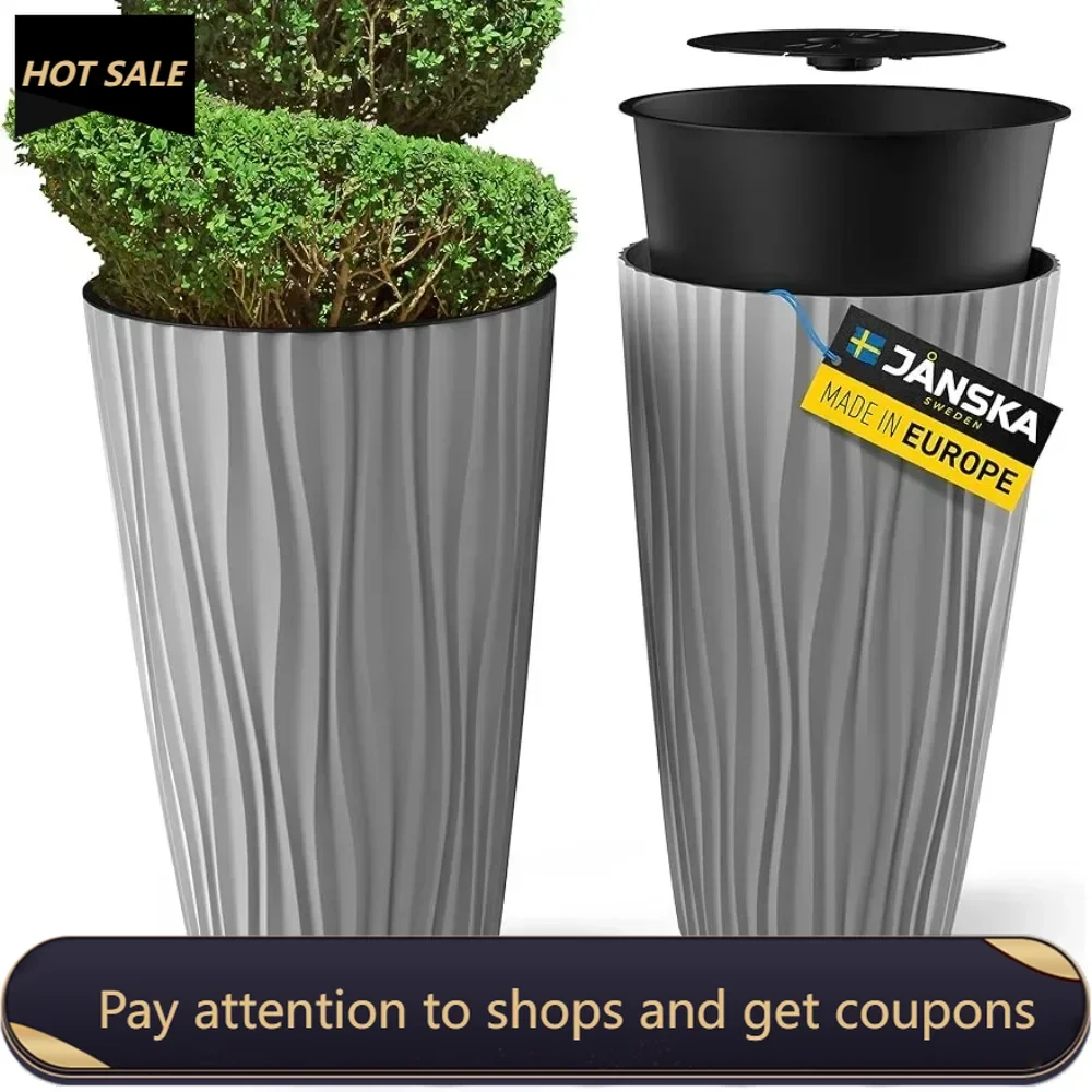 2-Piece Set Large Flowerpot Built-in Drainage Flower Pots for Plants Tree Home Decorations 24” Outdoor Garden Decoration Cactus