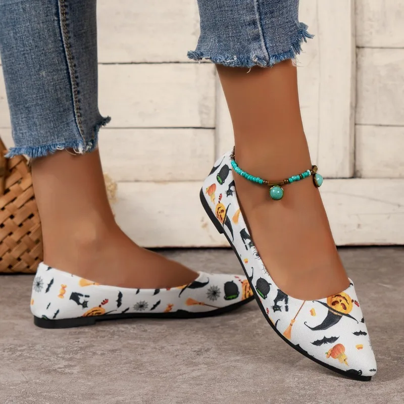 Zapatos planos de talla grande para mujer, sin cordones calzado plano, estampado, punta estrecha, fondo suave, gran oferta, 2024