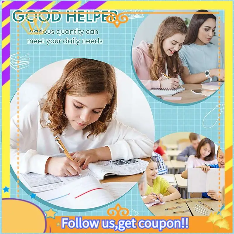 A01K-60 Pcs Bamboo Retractable Ballpoint Pen And 60 Pcs Extra Refills, Black Ink 1 Mm Bamboo Pen Retractable Wooden Pens