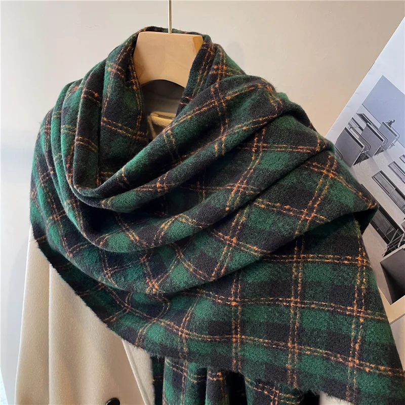 Women Plaid Scarf Winter Cashmere Imitation New Thick Warm Long Tassel Shawl Fashion Vintage Bufandas Panuelos Wrap Hijab Muslim