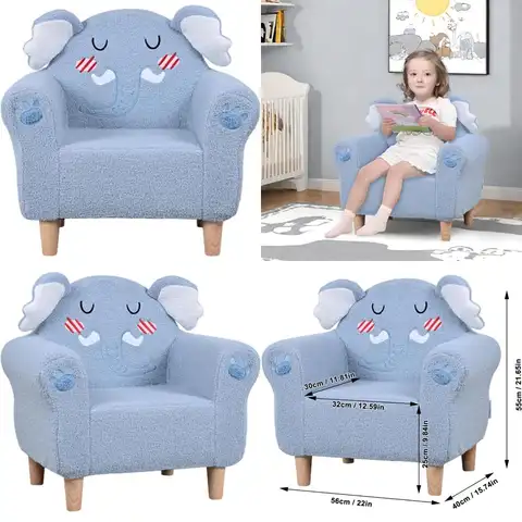 Children's Animal Motif Sofa Toddler Armchair Wooden Base Single Chair for Boys Embroidered Designs