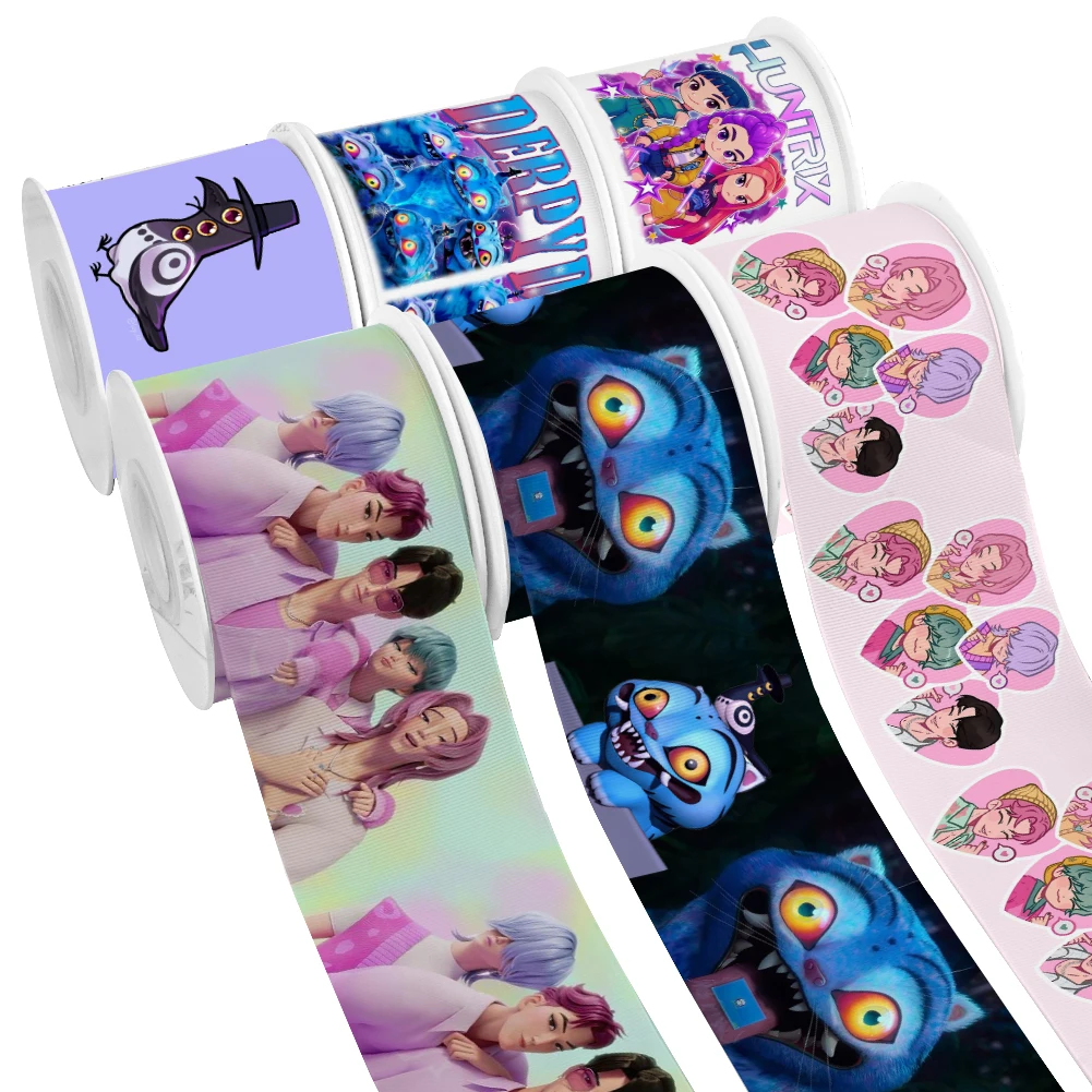 جديد K البوب هنتر الشريط الكرتون نمط مطبوعة Grosgrain شريط من الساتان لتغليف الهدايا الشعر القوس الحرفية ملحق 50 ياردة #2