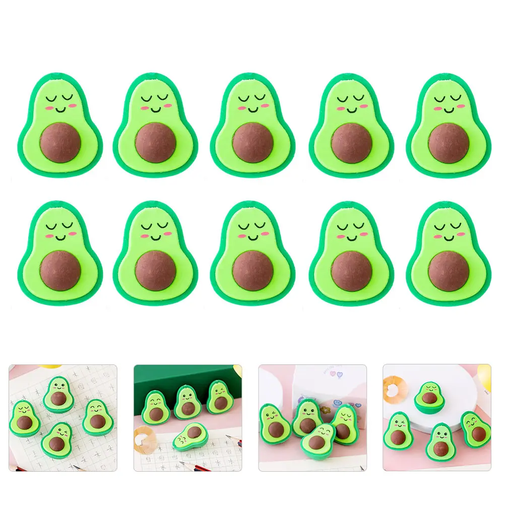 

18 Pcs Erasers Learning Stationery Cute Cartoon Avocado Shape Kids School Supplies TPR Mini Student Children Gift